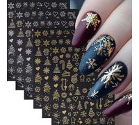 Celblisora 6 Sheets Christmas Nail Stickers, Gold Silver Snowflakes Snowman Nail Stickers, 3D Self-Adhesive Nail Stickers with Christmas Tree Motif, Gingerbread Man Nail Design