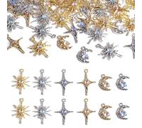 Celblisora 60 Pieces Jewelry Celestial Charms Set, Silver & Gold Plated Moon Star Sun Pendants, DIY Jewelry Making Accessories