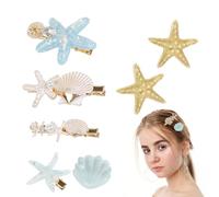 Celblisora 7 Piece Hair Clips Set with Shell Pearls and Starfish, Hair Accessory for Mermaids, Princess Alligator Hair Clips for Headwear Made of Shell