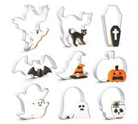 Celblisora 9-teilig Halloween-Ausstechformen-Set,Edelstahl, Metall, Halloween-Ausstechformen,Formen Kürbis,Geister,Fledermaus,Schwarze Katze,Hexenhut,Totenkopf,Sarg