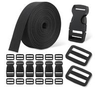 Celblisora Buckle & Strap Kit-6 Yards 1 Inch Wide Polyester Webbing, 6 Plastic Quick Release Buckles & 12 Triglide Clips for Backpack,Dog Collar,Fanny Pack