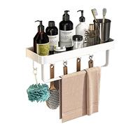 Celbon 40cm White Bathroom Storage Shower Shelves，No-Drilling Adhesive Wall Mounted Bathroom Shower Shelf With Towel Hook Bathroom organiser For Shower Accessories