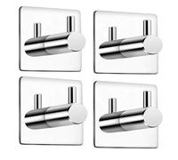 Celbon 4PC Bath Towel Hook Self Adhesive Black Sticky SUS 304 Stainless Steel Robe Hooks Robe Hook Heavy Duty Door Hooks Hanger for Bathrooms,Kitchen,Lavatory Closet (4PC, Chrome Square)…