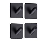 Celbon 4PC Self Adhesive Bath Towel Hook Black Sticky Stainless Steel Robe Hooks Heavy Duty Door Hooks for Bathrooms,Kitchen,Lavatory Closet (4PC, Square)
