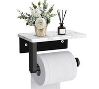 Celbon Toilet Paper Holder with White Marble Storage Shelf Stainless Steel Self Adhesive/Screw Mount Toilet Roll Holder for Bathroom Washroom Rustproof Tissue Roll Holder with Shelf (Black)