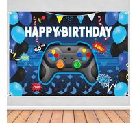 Celchvens Video Game Birthday Backdrop 7x5ft, Game Controller Happy Birthday Party Banner for Boys Teens Gamers, Arcade Level Up Theme Bonus & Point Graphics Photo Booth Background