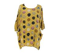 CELEB LOOK Celebmodelook New Italian Ladies Women Lagenlook Multicolour Polka Dots Cotton Tunic Top Plus Size Dress Mustard