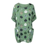 CELEB LOOK Celebmodelook New Italian Ladies Women Lagenlook Multicolour Polka Dots Cotton Tunic Top Plus Size Dress Khaki