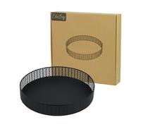 CeleBig® Decorative Tray Round Diameter 30 cm with Pattern Decorative Plate and Decorative Tray Made of Metal Black Serving Tray Black Table Decoration Advent Wreath Holder Holder for Candles Timeless