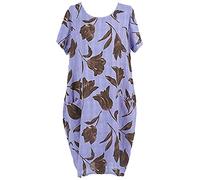 celebmodelook Q13 New Women Italian Tulip Flower Print Cotton Summer Casual Dress in Plus Sizes Denim