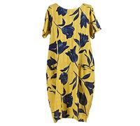 celebmodelook Q13 New Women Italian Tulip Flower Print Cotton Summer Casual Dress in Plus Sizes Mustard