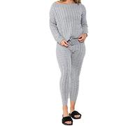 celebmodelook QS43 Lounge wear Womens Set 2 Piece Co ord Ladies Tops and Bottom Jogger Tracksuits (L/XL, G75-CHUNKY Knit Grey)