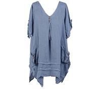 celebmodelook V36 New Ladies Italian Linen V Neck Pocket Tunic Top Women Tunic Dress Lagenlook Plus Sizes Denim