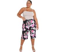 celebmodelook Womens 3/4 Palazzo Floral Printed Wide Leg Culottes Ladies Baggy Flared Summer Capri Trousers Short Pants Black
