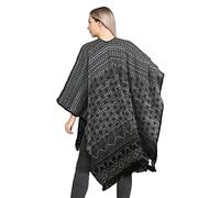 celebmodelook Womens Aztec Chunky Knitted Poncho Fringe Hem Reversable Cardigan Open Winter Cape Wrap Shawl