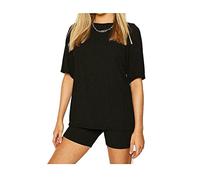 celebmodelook Womens Oversized Plain T-Shirt Cycling Short 2 Pcs Set Ladies Gym Sports Active Loungewear Co-ords Suit