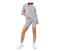 celebmodelook Womens Oversized Plain T-Shirt Cycling Short 2 Pcs Set Ladies Gym Sports Active Loungewear Co-ords Suit