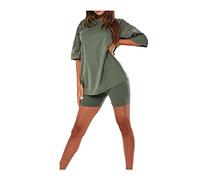 celebmodelook Womens Oversized Plain T-Shirt Cycling Short 2 Pcs Set Ladies Gym Sports Active Loungewear Co-ords Suit
