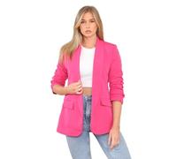 celebmodelook Womens Ruched Sleeve Blazer Fully Lined Ladies Plain Collared Open Casual Formal Jacket Coat