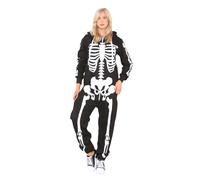celebmodelook Womens Skeleton Jumpsuit Halloween Costume Ladies Hooded Scary Bones One Piece Suit Fancy Dress