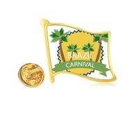 Celebrate Brazil Carnival Golden Metal Flag Lapel Pin Badge