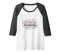 Celebrate Creativity One Dot at A Time Raglan Baseball Tee, Women, Dark Heather/White, L