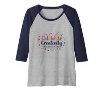 Celebrate Creativity One Dot at A Time Raglan Baseball Tee, Women, Navy/Athletic Heather, L