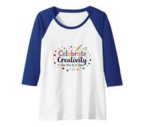 Celebrate Creativity One Dot at A Time Raglan Baseball Tee, Women, Royal Blue/White, L