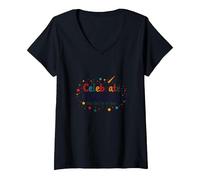 Celebrate Creativity One Dot at A Time V-Neck T-Shirt, Women, Black, L