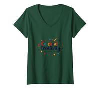 Celebrate Creativity One Dot at A Time V-Neck T-Shirt, Women, Forest Green, L