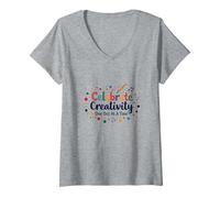Celebrate Creativity One Dot at A Time V-Neck T-Shirt, Women, Heather Grey, L