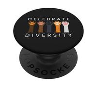 Celebrate Diversity Cute Paws Hand Raised Unity Funny Cat PopSockets Adhesive PopGrip