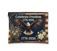 Celebrate Freedom Makeup Bag, Vintage Rustic Eagle Cosmetic Travel Pouch for Women, Portable Canvas Zipper Organizer, Independence Day Toiletry Bag 7x9 Inch