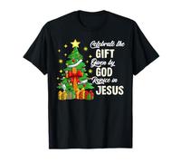 Celebrate Jesus Birth with Christmas Tree Christian Cross T-Shirt