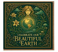 Celebrate Our Beautiful Earth Greeting Card - Elegant Botanical Design with Goddess and Globe, Nature Lover, Earth Day or General Occasion