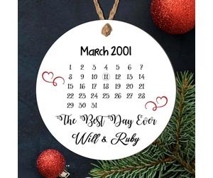 Celebrate Special Moments with Personalised 'The Best Day Ever' Acrylic Christmas Tree Bauble - Customisable Keepsake for Weddings, Anniversaries, (Mdf Wood Indoor Use Only)