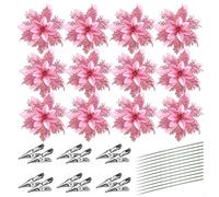 Celebrate the Season with a Beautiful Set of 12 Glittering Artificial Poinsettias Designed to Brighten Any Space