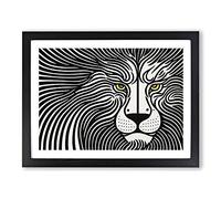 Celebrated Abstract Lion Framed Print | A4 Black Framed Wall Art | Ready to Hang | Abstract Animal Picture | Living Room Bedroom Lounge Office