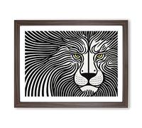 Celebrated Abstract Lion Framed Print | A4 Walnut Framed Wall Art | Ready to Hang | Abstract Animal Picture | Living Room Bedroom Lounge Office
