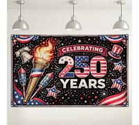 Celebrating 250 Years Backdrop, Vintage America Party Decorations, Red White Blue Fireworks Theme Background for Events, Indoor/Outdoor Supplies 71x43 Inch