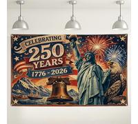 Celebrating 250 Years Wall Backdrop, Vintage Patriotic Decorations for Events, Red Blue Rustic Indoor/Outdoor Photo Background for Independence Day Parties 71x43 Inch