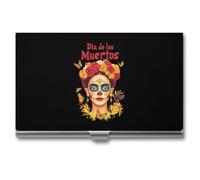 Celebrating Dia De Los Muertos Woman Business Card Wallet Credit Card Holder Metal Square Small Pocket Purse