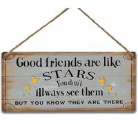 Celebrating True Friendships And Nurturing Relationships Wooden Signs Hanging Wall Plaque, Uplifting Quote Good Friends Are Like Stars Wall Art Housewarming Home Decor 5x10 Inch