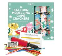 Celebration Crackers - 6 x 12-Inch Foxy Balloon Modelling Fun Christmas Crackers for children - FSC Certified, Recyclable Packaging, Eco-Friendly Crackers with Games