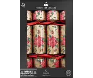 Celebration Crackers Eco Friendly Deluxe Christmas Crackers - Tray of 12 x 12 Inch - Luxury Deluxe Christmas Cracker - FSC Mix - Poinsettia