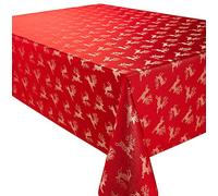 Celebration Deer Red/Gold Metallic Effect Christmas Rectangular Tablecloth Ideal For 8-10 Place Settings (70x108in-178x274cm Approx)