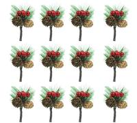 Celebration Directre 25PCS Faux Mini Snowy Pine Picks, Small Artificial Pine Branches Artificial Holly Stem with Berries for Christmas Holiday Xmas Arrangements Tabletop Garland Wreath Decoration