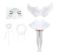 Celebration Directre Angel Wings Costume, White Angel Wings Fairy Wings & Halo Tutu Skirt Angel Wings Wand Stockings Face Tattoos Fancy Dress Fairy Costume Accessories for Women Girls