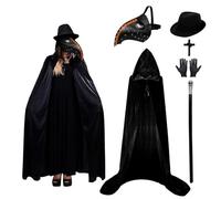 Celebration Directre Halloween Plague Doctor Costume Adult Kids, Leather Plague Doctor Mask with Hooded Cloak, Top Hat Cross Necklace Glove Scepter Retro Cosplay Outfit Fancy Dress Halloween Costumes