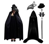 Celebration Directre Halloween Plague Doctor Costume Adult Kids, Leather Plague Doctor Mask with Hooded Cloak, Top Hat Cross Necklace Glove Scepter Retro Cosplay Outfit Fancy Dress Halloween Costumes